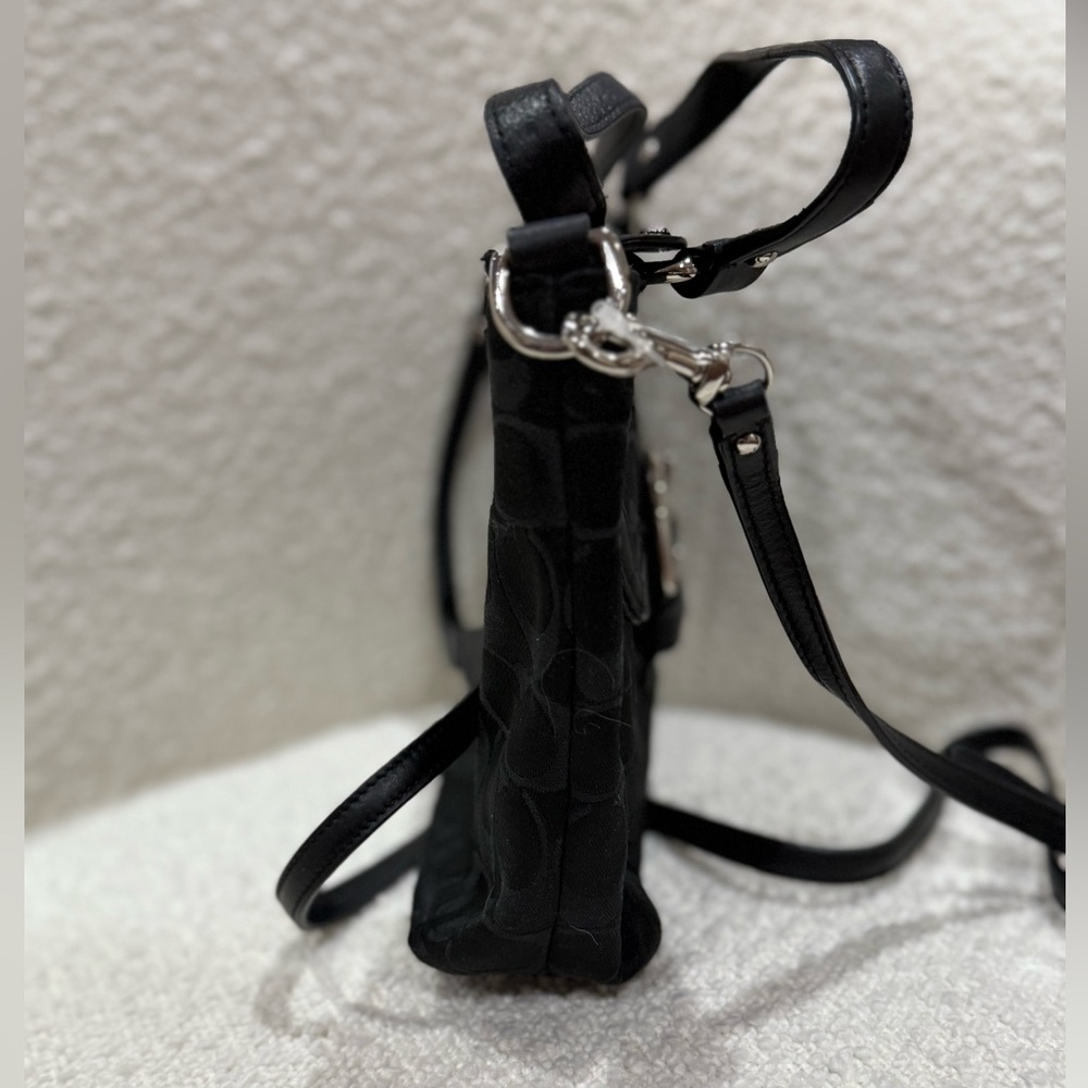 Coach Signature Mini Tote Crossbody Purse silver and black - Picture 5 of 12